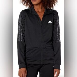 Adidas Women’s Sereno Track Jacket Size Small Black Camo Sleeve Striped Full Zip
